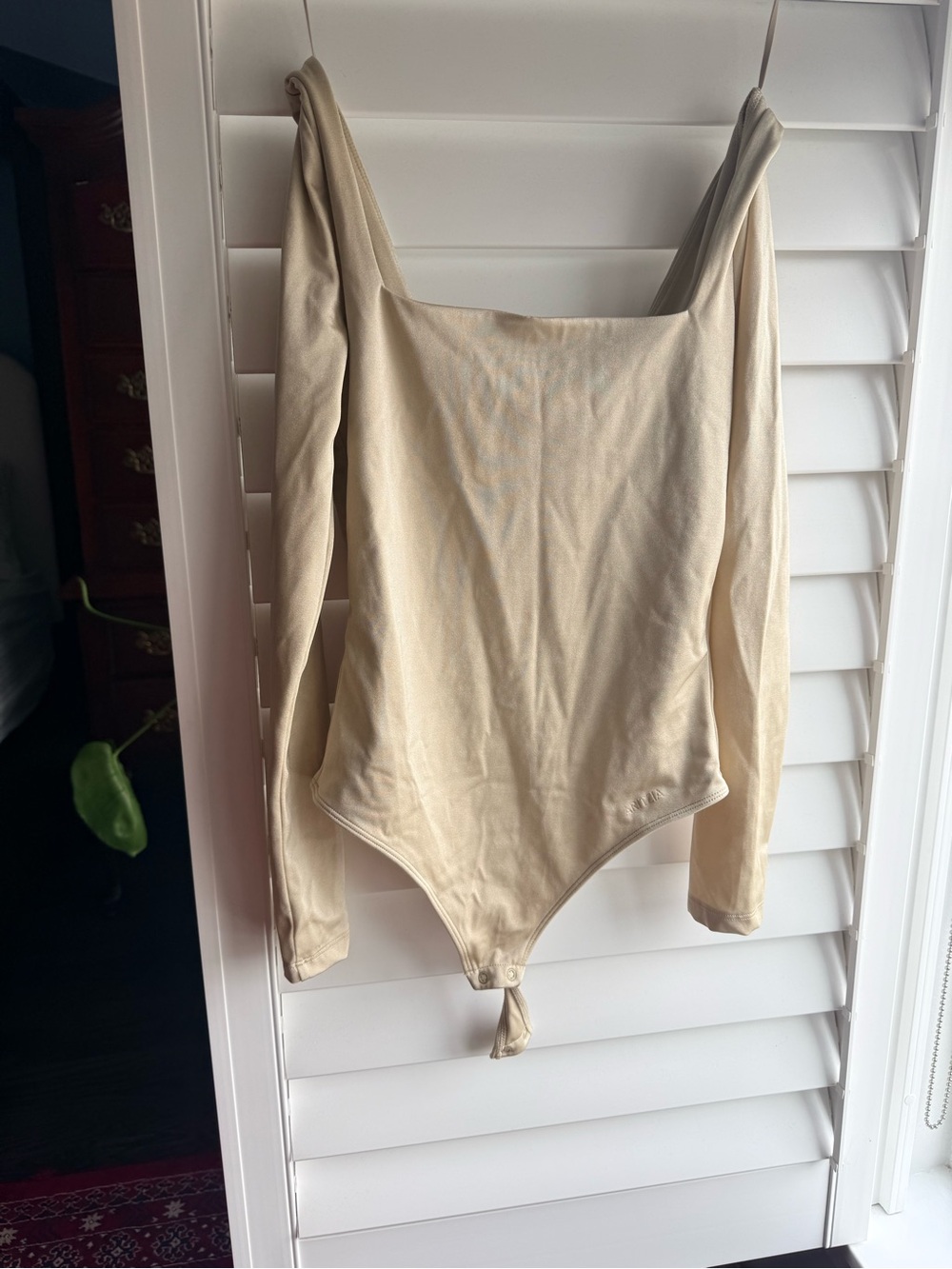 Aritzia Cream Long Sleeve Square-Neck Bodysuit